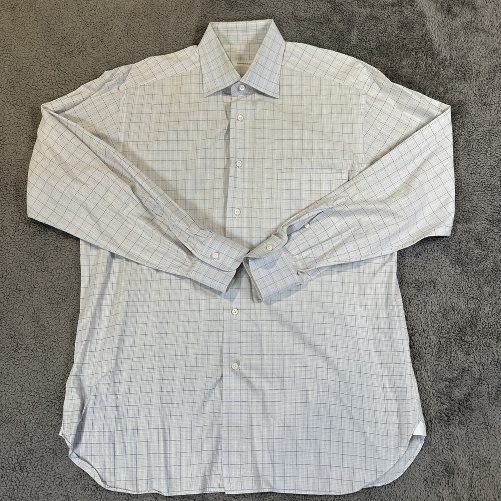 Ermenegildo Zegna Shirt Mens XL Blue Orange Plaid Made Italy Button Up Dress